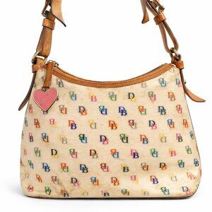 Dooney & Bourke Multicolor DB Monogram Shoulder Bag w/ Heart Charm • Vintage